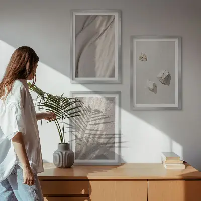 Zestaw 3 obrazów do salonu zbliżenia struktury w stylu boho