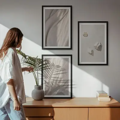 Zestaw 3 obrazów do salonu zbliżenia struktury w stylu boho