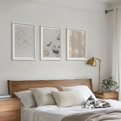 Zestaw obrazów do salonu z motywem boho o naturalnych teksturach i strukturach