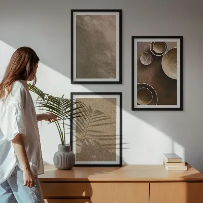 Kamienne struktury minimalistyczne zestaw 3 obrazów do salonu