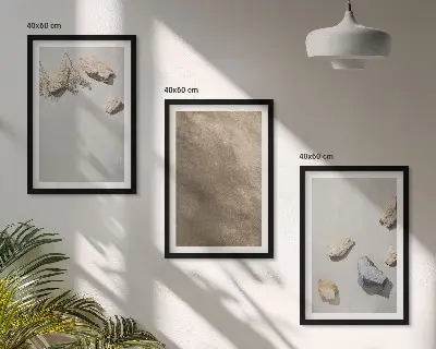 Zestaw 3 obrazów do salonu z motywem naturalnych struktur kamieni plażowych