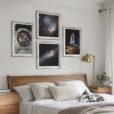 Zestaw 4 obrazów w ramie Lądowanie astronautów Księżyc