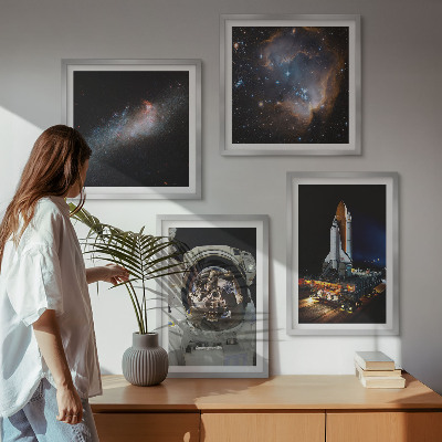 Zestaw 4 obrazów w ramie Lądowanie astronautów Księżyc