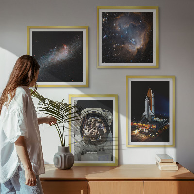 Zestaw 4 obrazów w ramie Lądowanie astronautów Księżyc