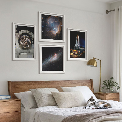 Zestaw 4 obrazów w ramie Lądowanie astronautów Księżyc