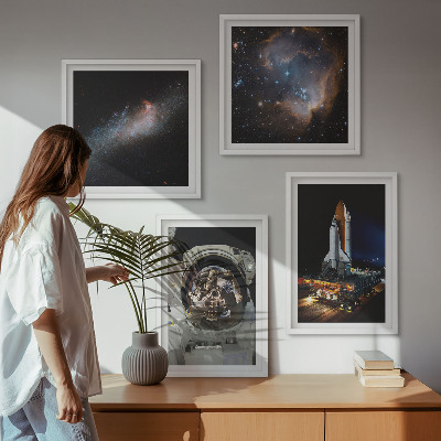 Zestaw 4 obrazów w ramie Lądowanie astronautów Księżyc