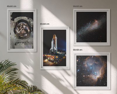 Zestaw 4 obrazów w ramie Lądowanie astronautów Księżyc