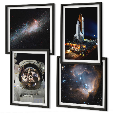 Zestaw 4 obrazów w ramie Lądowanie astronautów Księżyc