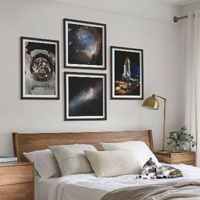 Zestaw 4 obrazów w ramie Lądowanie astronautów Księżyc
