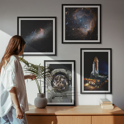 Zestaw 4 obrazów w ramie Lądowanie astronautów Księżyc