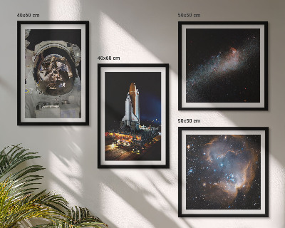Zestaw 4 obrazów w ramie Lądowanie astronautów Księżyc