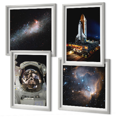Zestaw 4 obrazów w ramie Lądowanie astronautów Księżyc