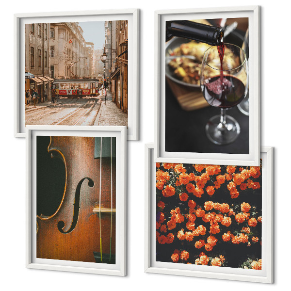 Poliptyk w ramie Vintage kwiaty ulica wino skrzypce