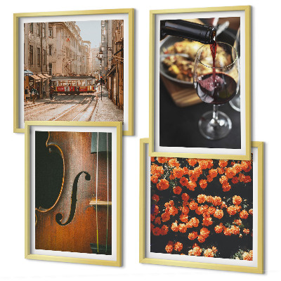 Poliptyk w ramie Vintage kwiaty ulica wino skrzypce
