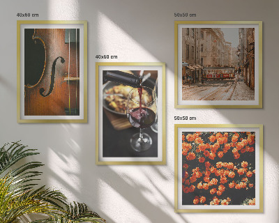 Poliptyk w ramie Vintage kwiaty ulica wino skrzypce