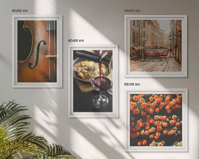 Poliptyk w ramie Vintage kwiaty ulica wino skrzypce