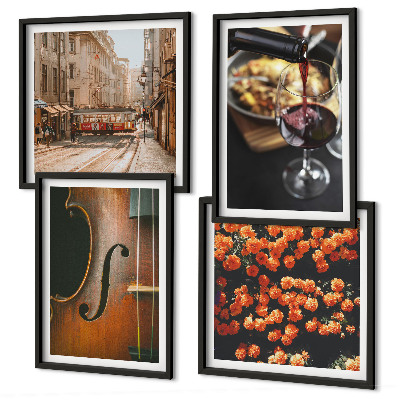 Poliptyk w ramie Vintage kwiaty ulica wino skrzypce