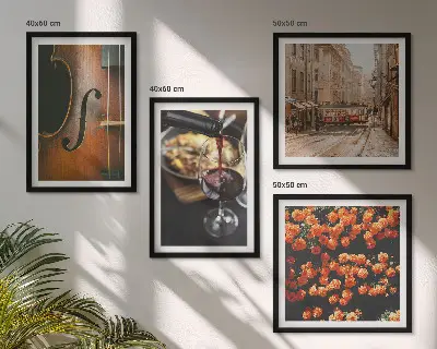 Poliptyk w ramie vintage kwiaty, ulica, wino i skrzypce
