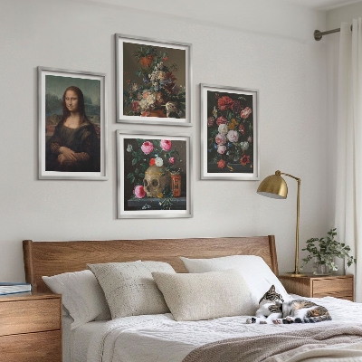 Zestaw 4 obrazów w ramie Vintage kwiaty czaszka Mona Lisa