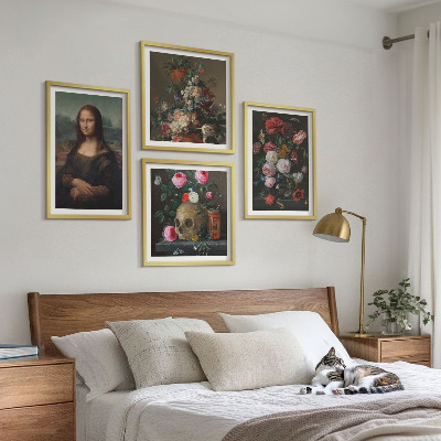 Zestaw 4 obrazów w ramie Vintage kwiaty czaszka Mona Lisa