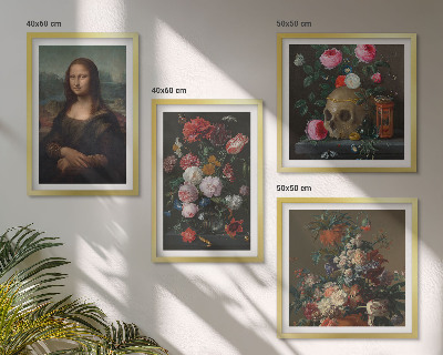 Zestaw 4 obrazów w ramie Vintage kwiaty czaszka Mona Lisa