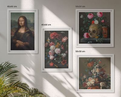 Zestaw 4 obrazów w ramie Vintage kwiaty czaszka Mona Lisa