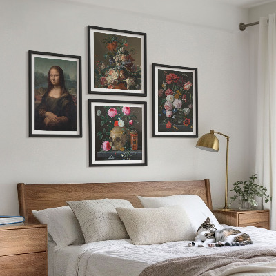 Zestaw 4 obrazów w ramie Vintage kwiaty czaszka Mona Lisa