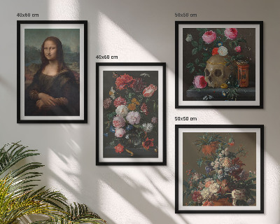 Zestaw 4 obrazów w ramie Vintage kwiaty czaszka Mona Lisa