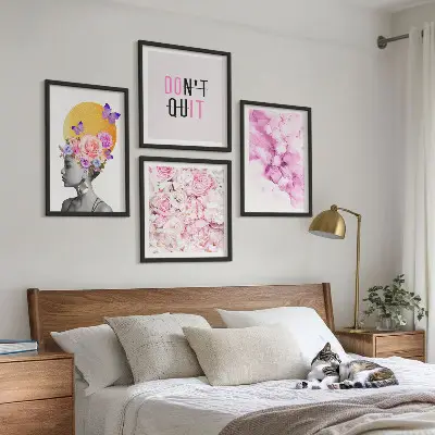 Kwiaty abstrakcyjny portret kobiety zestaw 4 obrazów w ramie