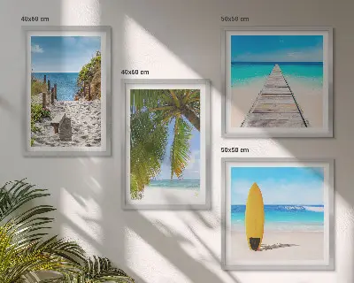Zestaw obrazów dekoracyjnych wakacyjne widoki z plażą i palmami