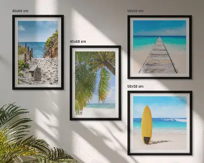 Zestaw obrazów dekoracyjnych wakacyjne widoki z plażą i palmami