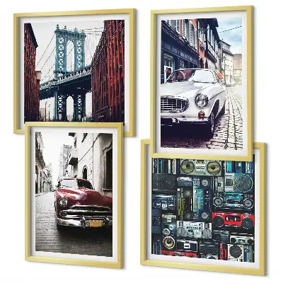 Zestaw 4 obrazów w ramie stare auta w stylu retro Brooklyn