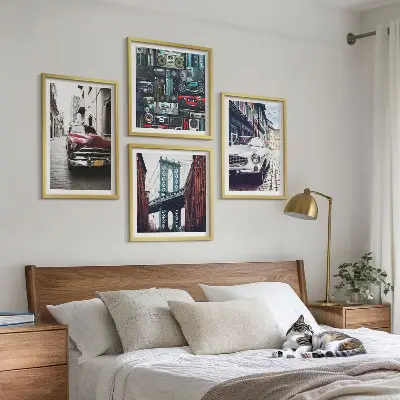 Zestaw 4 obrazów w ramie stare auta w stylu retro Brooklyn