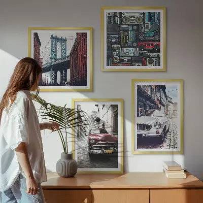 Zestaw 4 obrazów w ramie stare auta w stylu retro Brooklyn