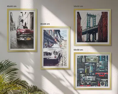 Zestaw 4 obrazów w ramie stare auta w stylu retro Brooklyn