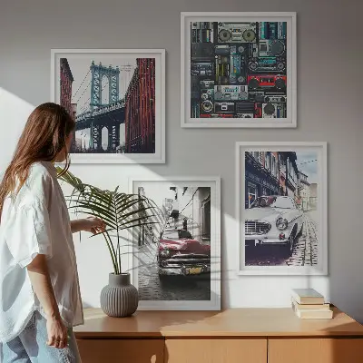 Zestaw 4 obrazów w ramie stare auta w stylu retro Brooklyn