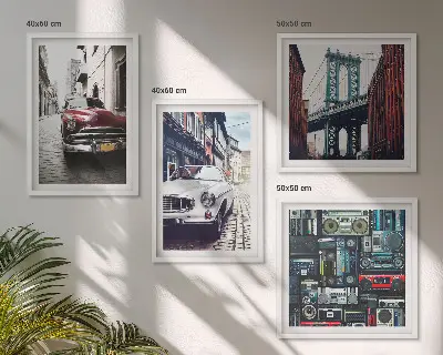 Zestaw 4 obrazów w ramie stare auta w stylu retro Brooklyn