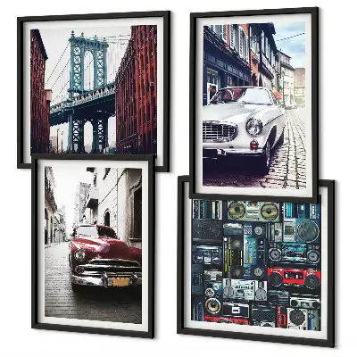 Zestaw 4 obrazów w ramie stare auta w stylu retro Brooklyn