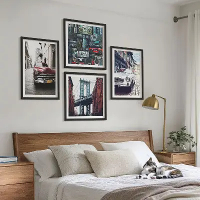 Zestaw 4 obrazów w ramie stare auta w stylu retro Brooklyn