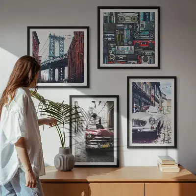 Zestaw 4 obrazów w ramie stare auta w stylu retro Brooklyn