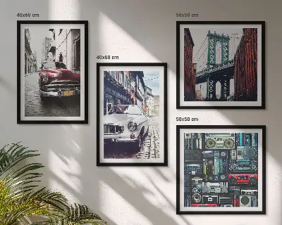 Zestaw 4 obrazów w ramie stare auta w stylu retro Brooklyn