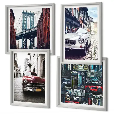 Zestaw 4 obrazów w ramie stare auta w stylu retro Brooklyn