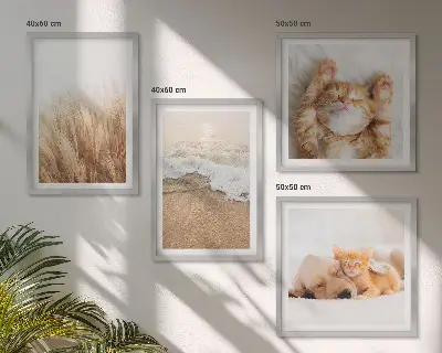 Poliptyk w ramie słodkie zwierzaki z psami i kotami na plaży