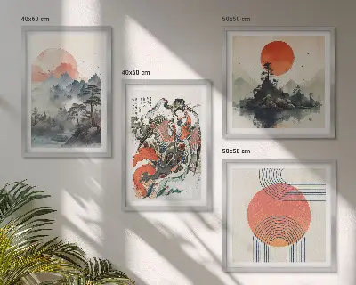 Azjatyckie pejzaże w stylu japandi poliptyk w ramie