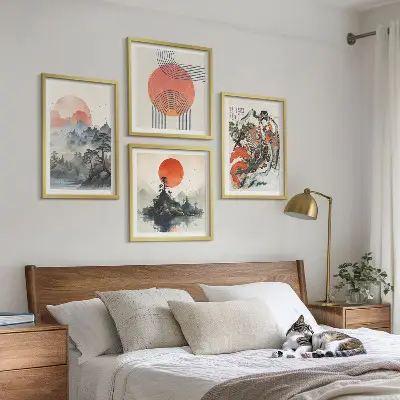 Azjatyckie pejzaże w stylu japandi poliptyk w ramie