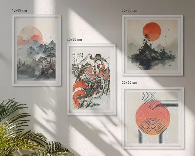 Azjatyckie pejzaże w stylu japandi poliptyk w ramie