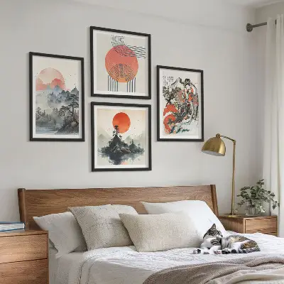 Azjatyckie pejzaże w stylu japandi poliptyk w ramie
