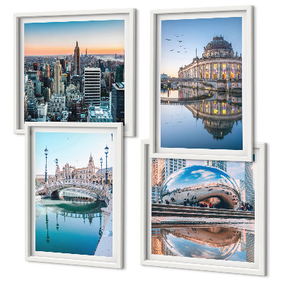Zestaw 4 obrazów w ramie Architektura miast w wodzie