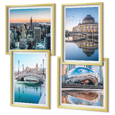 Zestaw 4 obrazów w ramie Architektura miast w wodzie