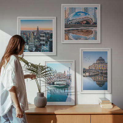 Zestaw 4 obrazów w ramie Architektura miast w wodzie